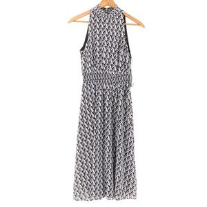 NWT Sam Edelman Geo Mock Neck Smock Waist Dress Career Office Black White Size 4
